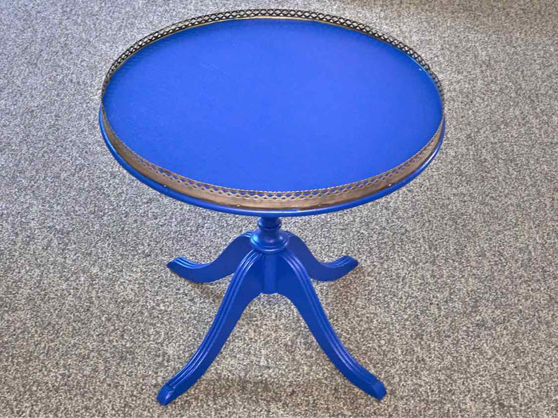 Royal Blue Cocktail Table W/ Brass Gallery