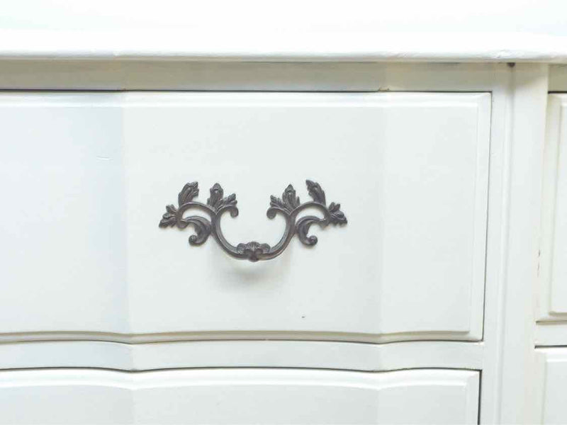 Off White Finish  9 Drawer Dresser With Ornate Metal Handles