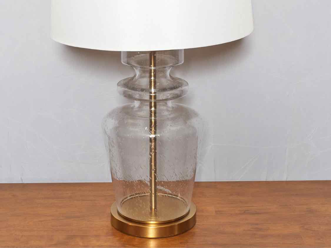 Seeded Glass Brass Base White Shade  Table Lamp