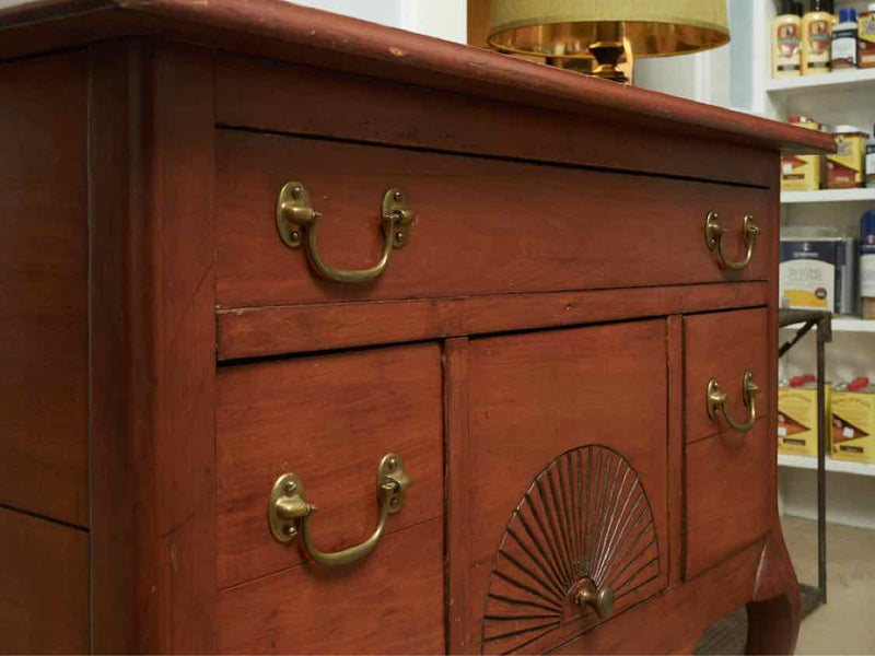 Maple Queen Anne Low Boy with 3 Drawers & Carved Fan Drawer