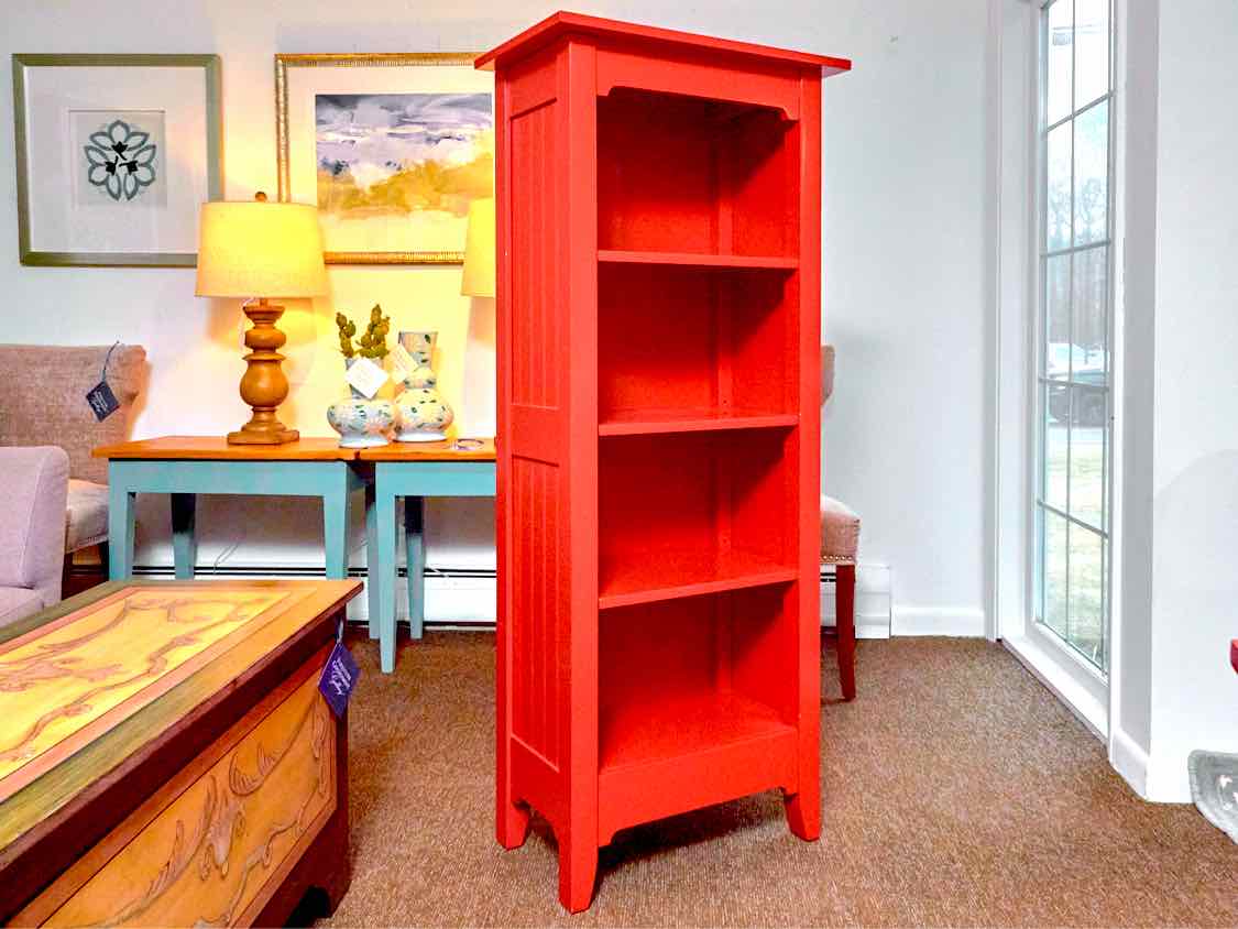 Pottery Barn In Red Finish  4 Shelf  Beadboard Accents Bookcase