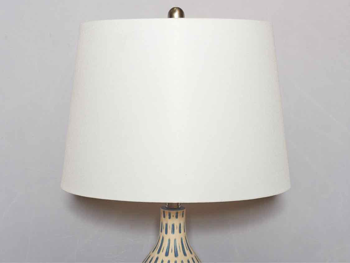 Cobalt & White Painted Ceramic Brushed Steel Base White Shade Table Lamp