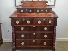 Federal Crotch Mahogany 5 Drawer Chest with Glove Drawers with Ornate Brass Knob