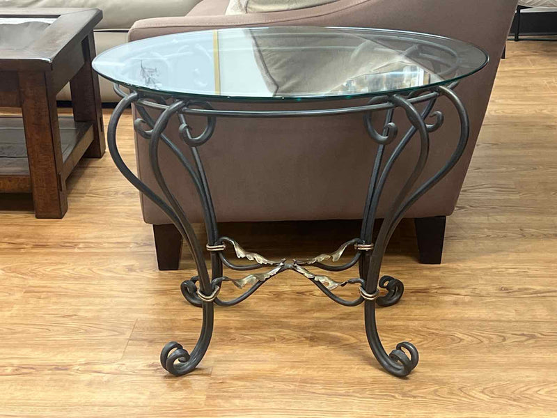 Oval Glass & Iron Side Table