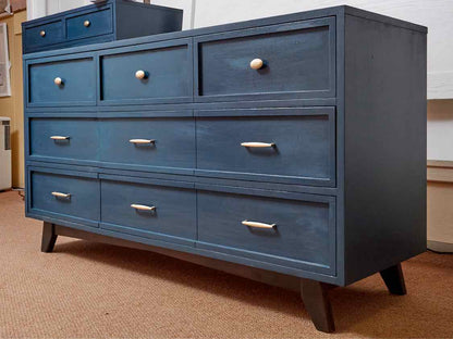 Custom Finish 'Stormy Seas' Mid Century 6 Drawer Dresser