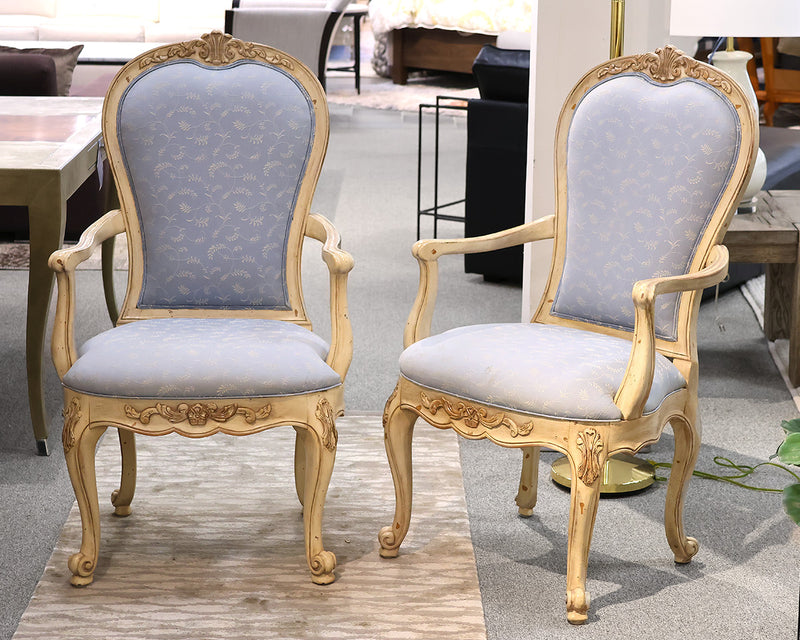 Pair of French Provincial Arm Chairs in White Washed Finish