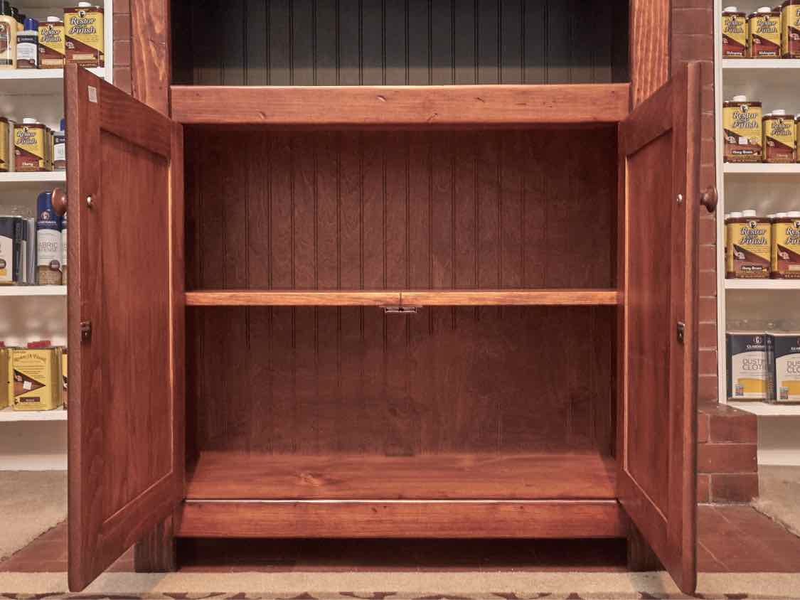 Pine Bookcase with Black Beadboard with 2 Shelves & 2 Doors