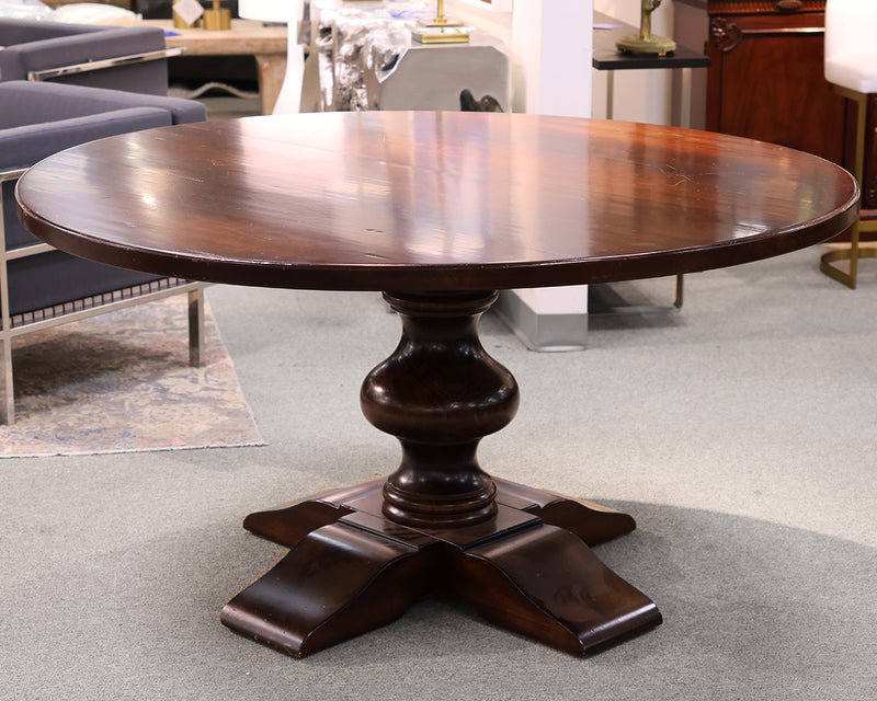 Arhaus 60" Round Dining Table in Mahogany on Pedestal Base