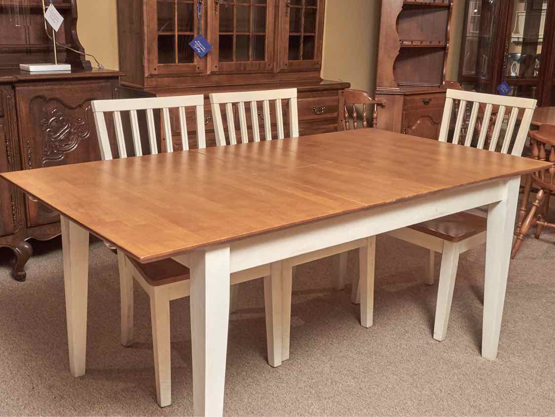 Cream Finish Cherry Top Table & 4  Chair& Bench Dining   Set