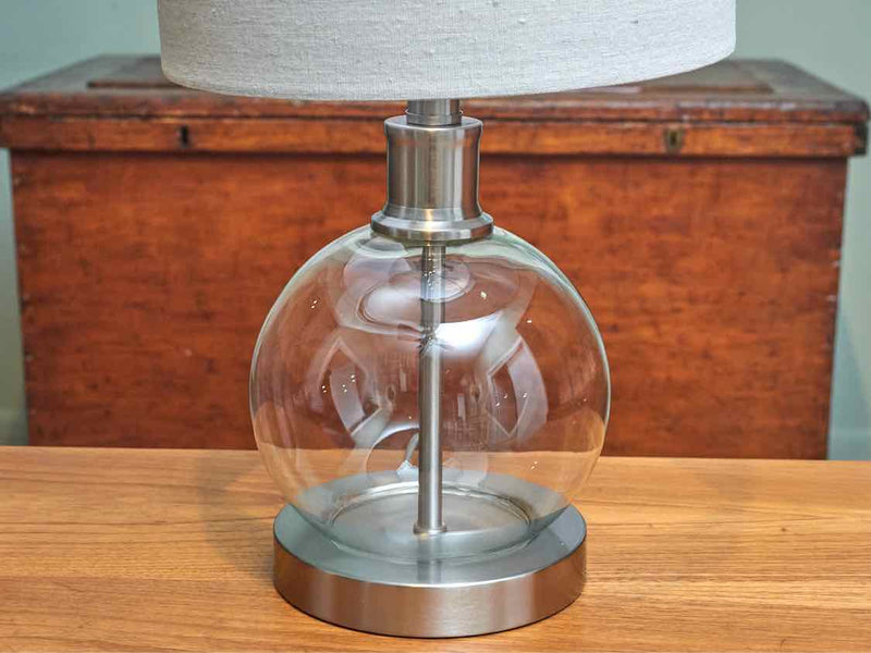 Steel &  Glass With Linen Shade Table Lamp