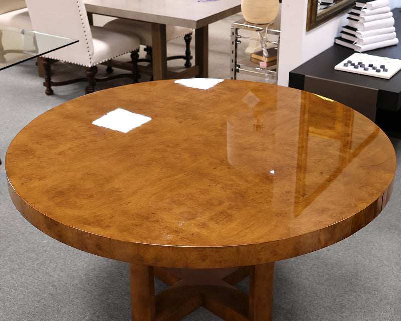 RH Bardot Burl Round Dining Table in Caramel Oak Burl