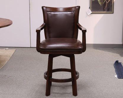 Espresso Finish Counter Arm Stool with Brown Leather Seat