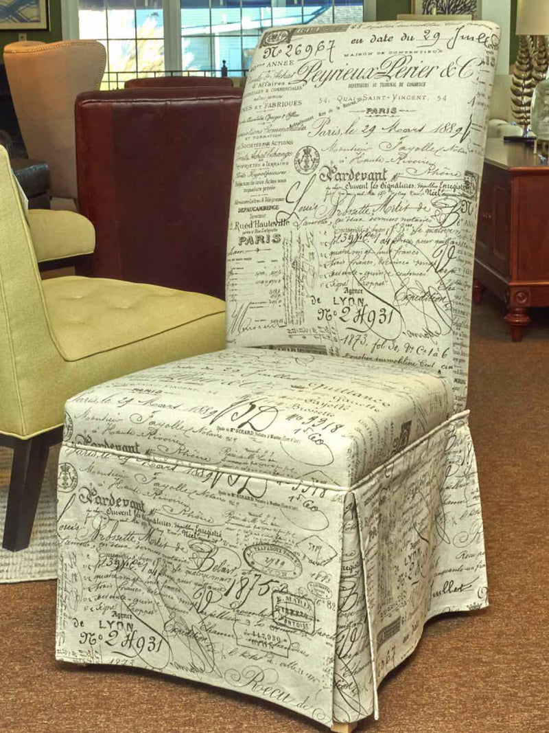 Set Of 4 Cotton Linen Fabric With French Words Motif Slipper Dining Chairs