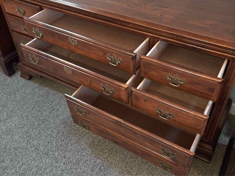 Mobel Inc. Cherry Double Dresser with 10 Drawers & Chippendale Ornate Handles