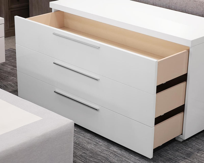 Custom 3-Drawer Dresser in White Lacquer with Nickel Pulls