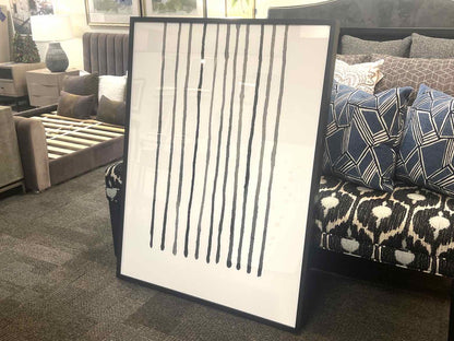 Striped Black & White Abstract Under Glass in Black Frame