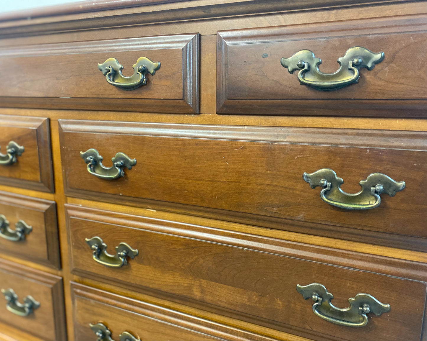 Cherry 6 Drawer Dresser with Brass Handles