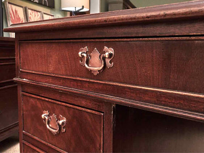 Mahogany  Burgundy Leather  Top 8 Drawer Desk