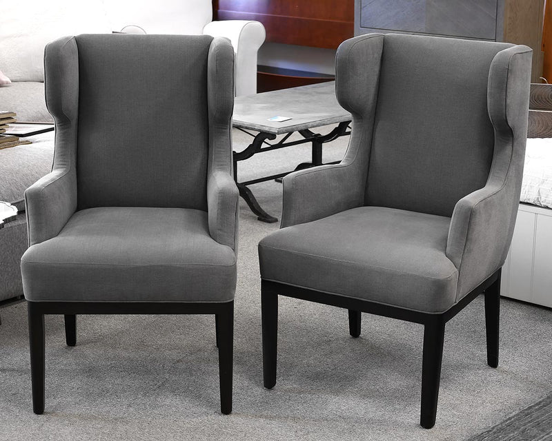 Pair of Cisco Contemporary Wing Chairs in Carbon Grey on Espresso Frame