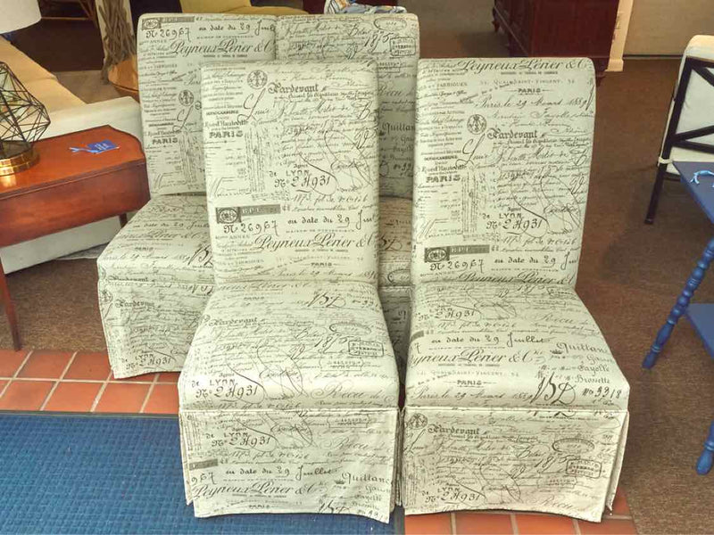 Set Of 4 Cotton Linen Fabric With French Words Motif Slipper Dining Chairs