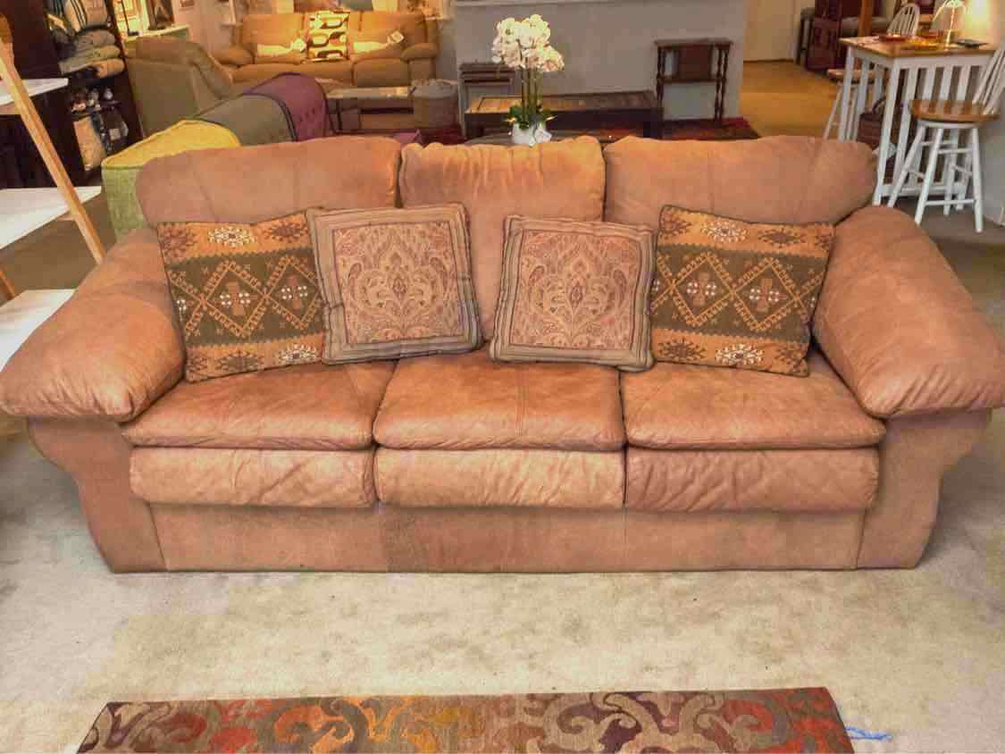 Leather Center 'Amber Cognac' Suede Leather 3 Cushion Sofa