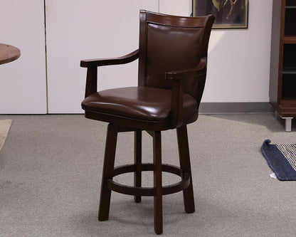 Espresso Finish Counter Arm Stool with Brown Leather Seat