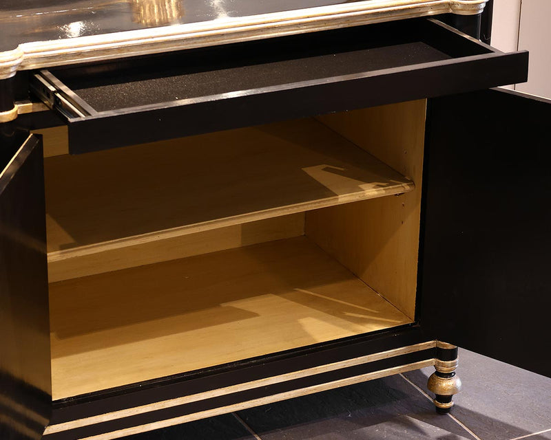 Black & Gold Trim 4 Door Sideboard with 3 Adjustable Shelves