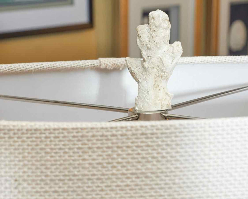 Distressed Tan Coral & Seahorse Natural Linen Drum Shade Table Lamp