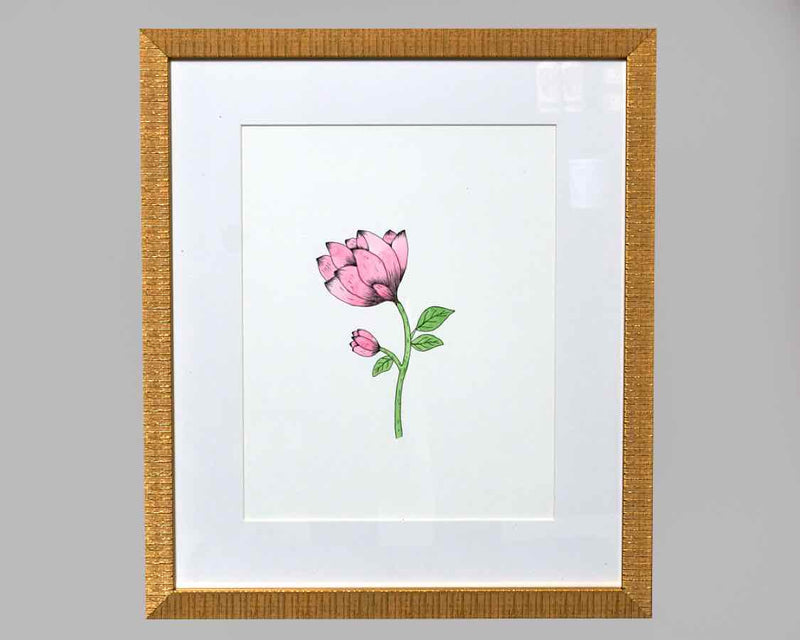 Framed hand painting:Pink Floral Pops: 3/4